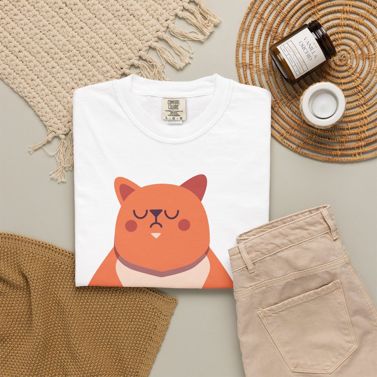 Mindful Cat T-Shirt — Cute Sitting Cat with Tea Illustration