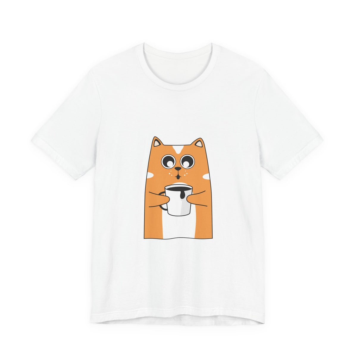 Cat Holding Mug T-Shirt — Cute Coffee Cat Graphic Tee