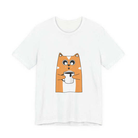 Cat Holding Mug T-Shirt — Cute Coffee Cat Graphic Tee