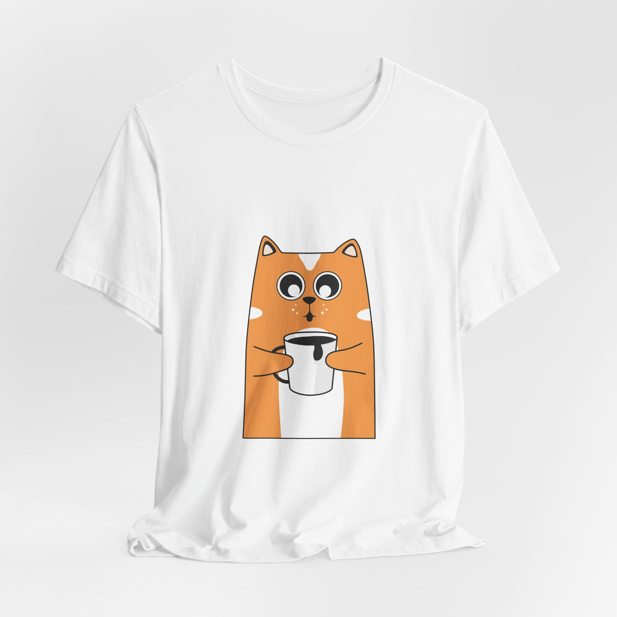 Cat Holding Mug T-Shirt — Cute Coffee Cat Graphic Tee