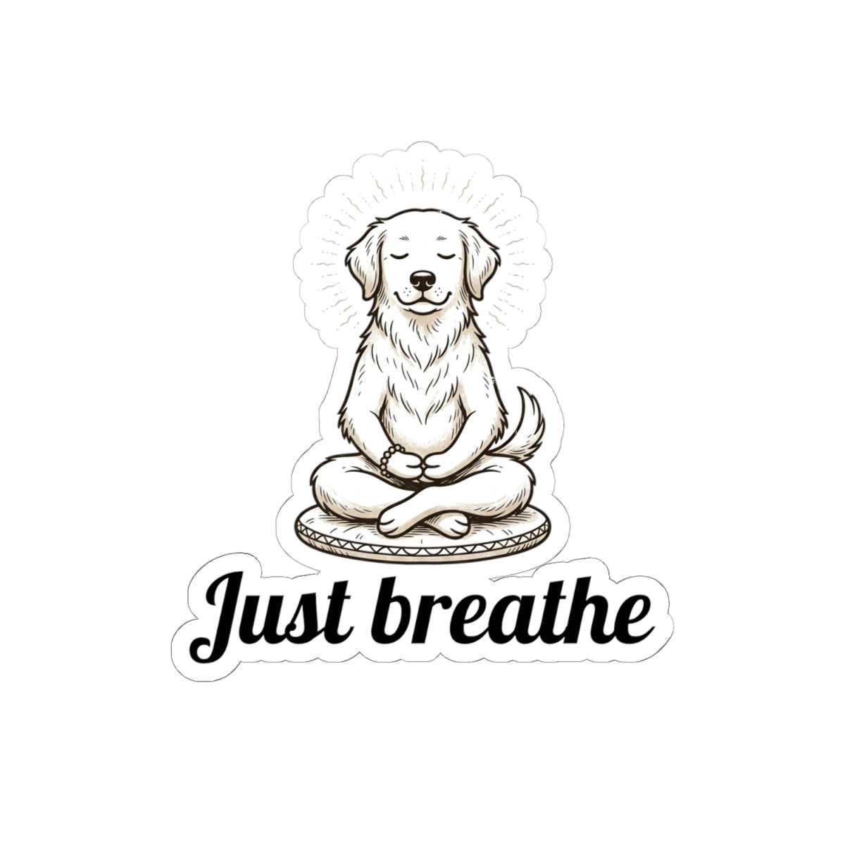 Just Breathe Meditation Dog Sticker — Cute Mindfulness Kiss-Cut Sticker