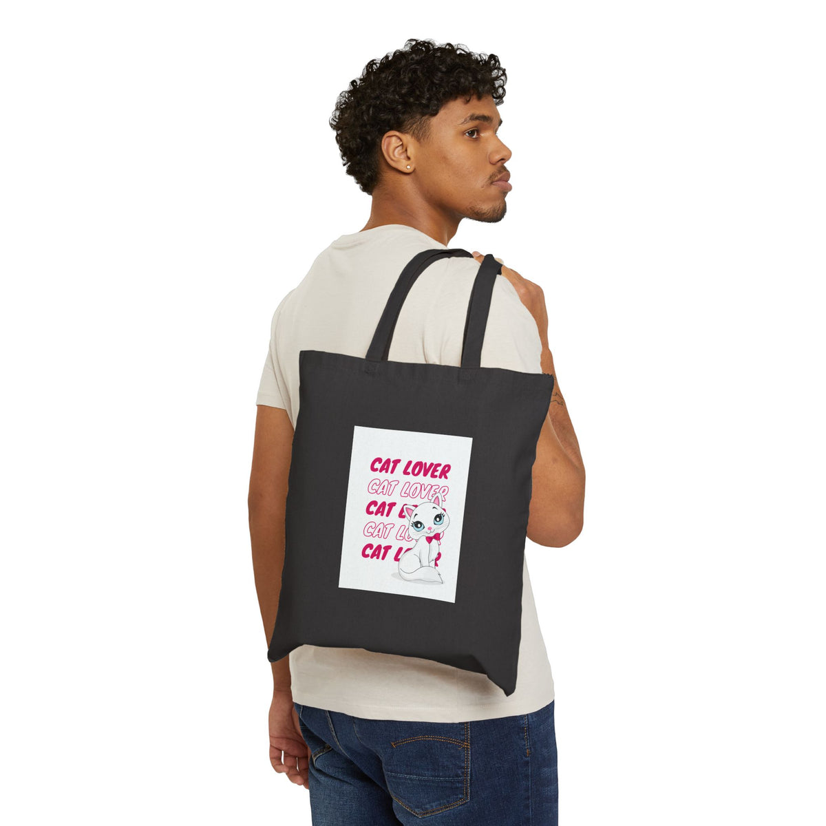 Cat Lover Canvas Tote Bag — Cute Retro Cat Graphic, Reusable Grocery & Gift Tote
