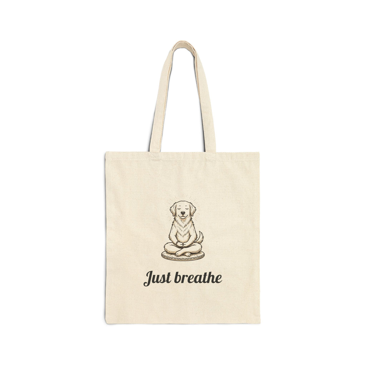 Meditation Dog Tote — "Just Breathe" Canvas Shopper
