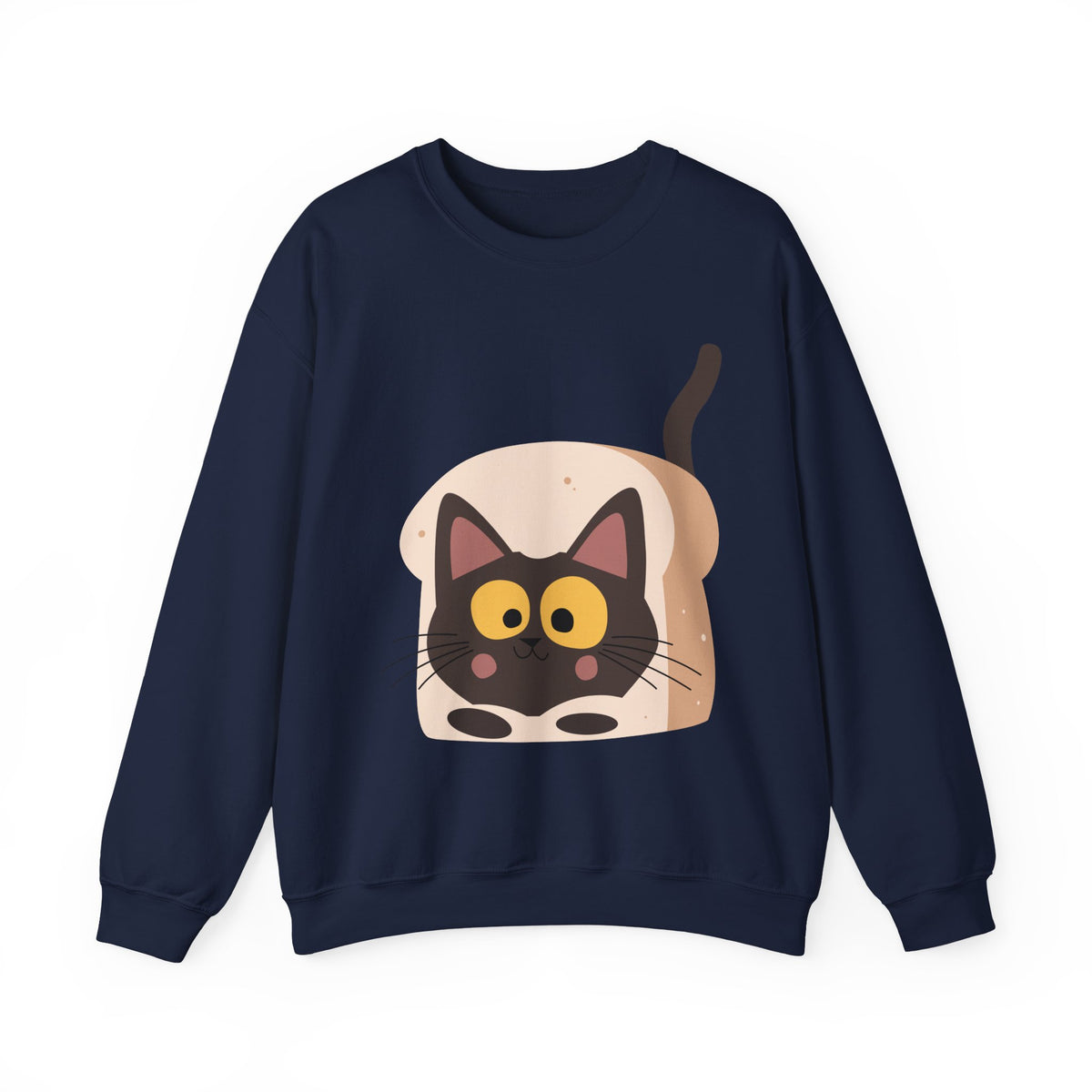 Cute Cartoon Cat Crewneck Sweatshirt — Playful Black Cat Graphic