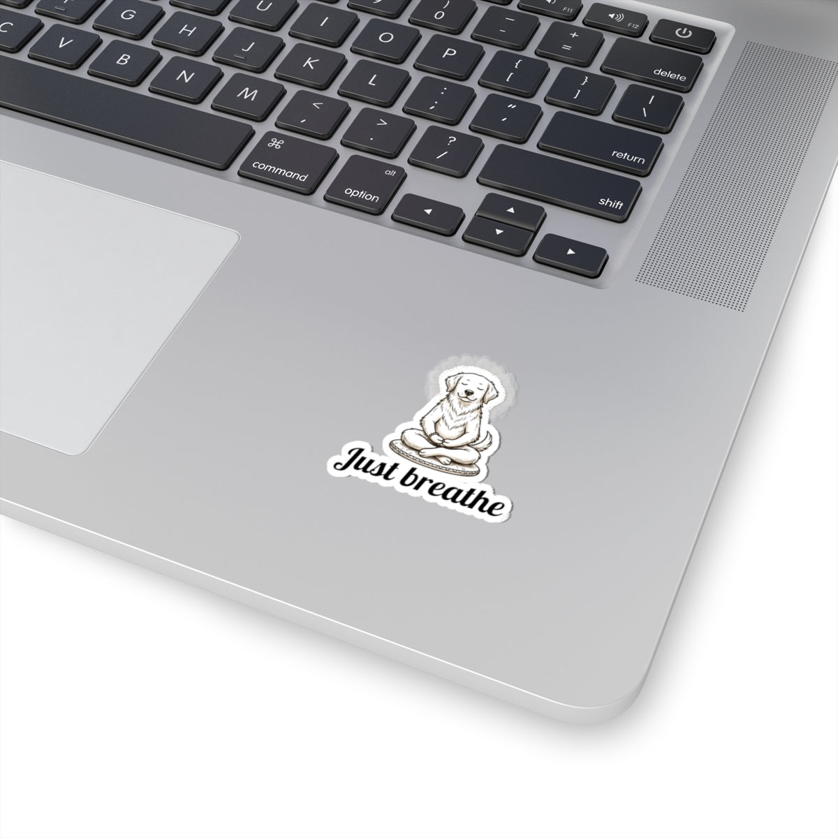Just Breathe Meditation Dog Sticker — Cute Mindfulness Kiss-Cut Sticker