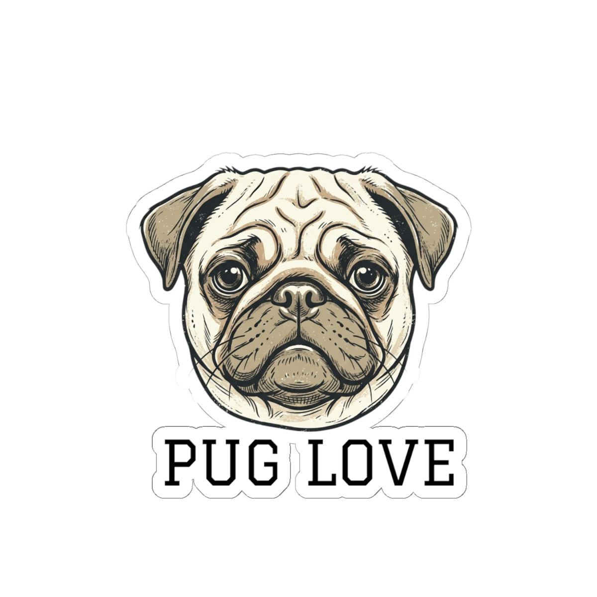 Pug Love Sticker — Kiss-Cut Pug Face Decal