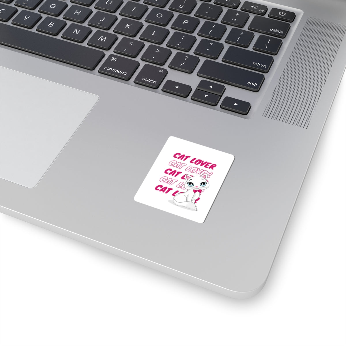 Cat Lover Kiss-Cut Sticker — Cute White Cat with Pink Text