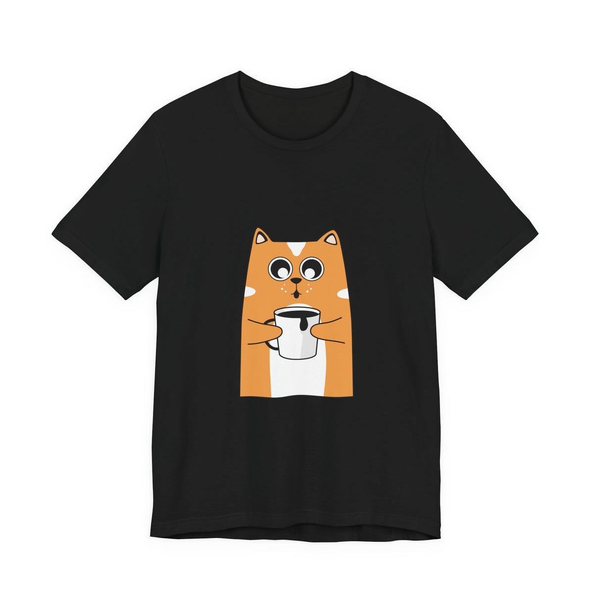 Cat Holding Mug T-Shirt — Cute Coffee Cat Graphic Tee