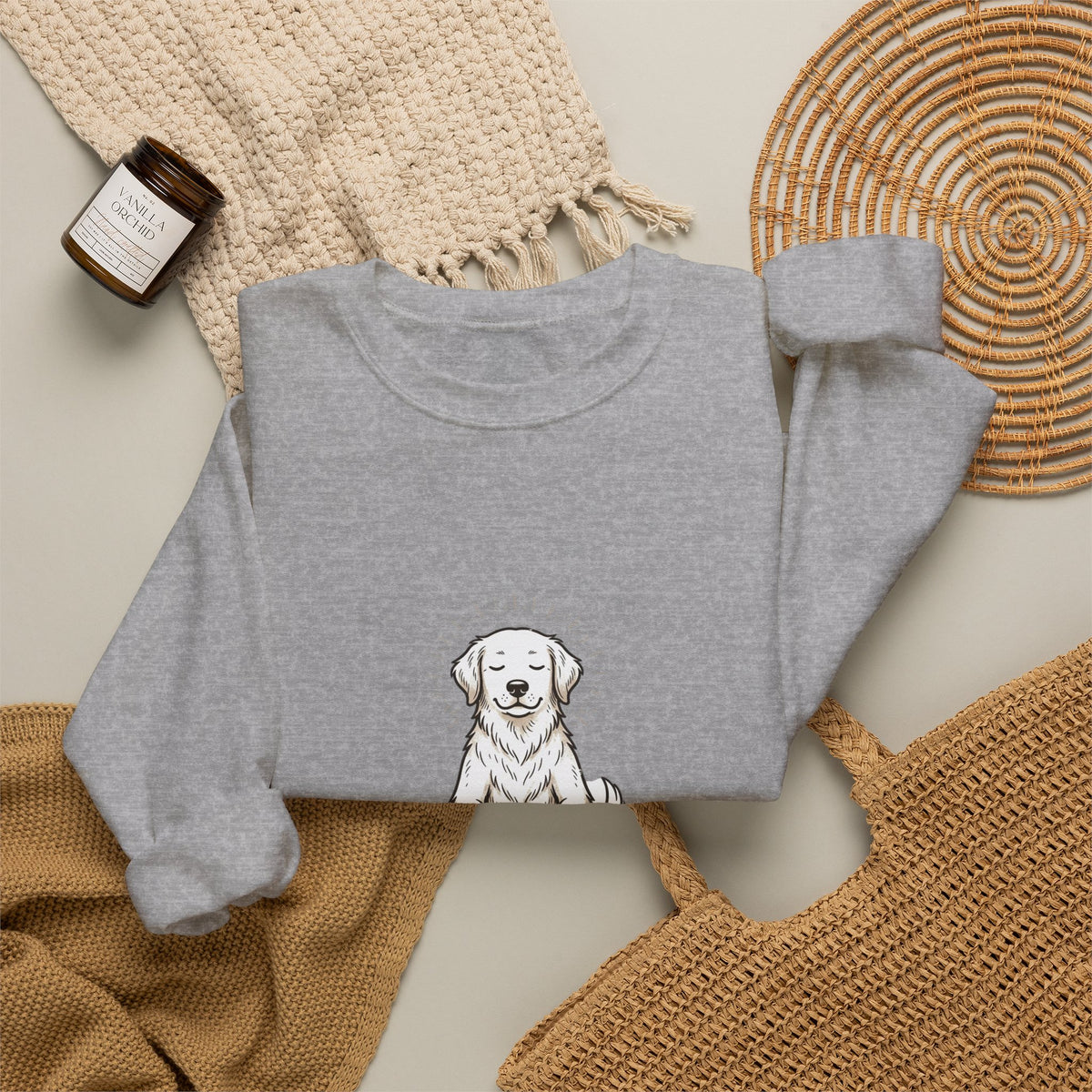 Crewneck Sweatshirt — 'Just Breathe' Meditating Dog Relaxation Pullover