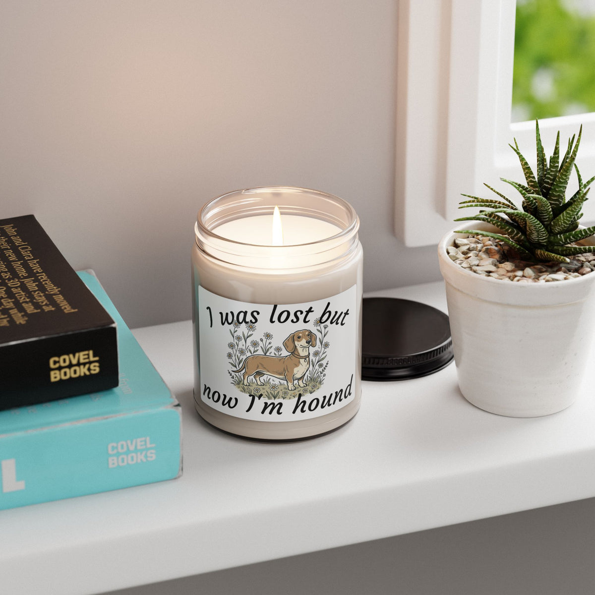 Soy Candle — “I Was Lost But Now I’m Hound” Dachshund Scented Candle (9 oz)