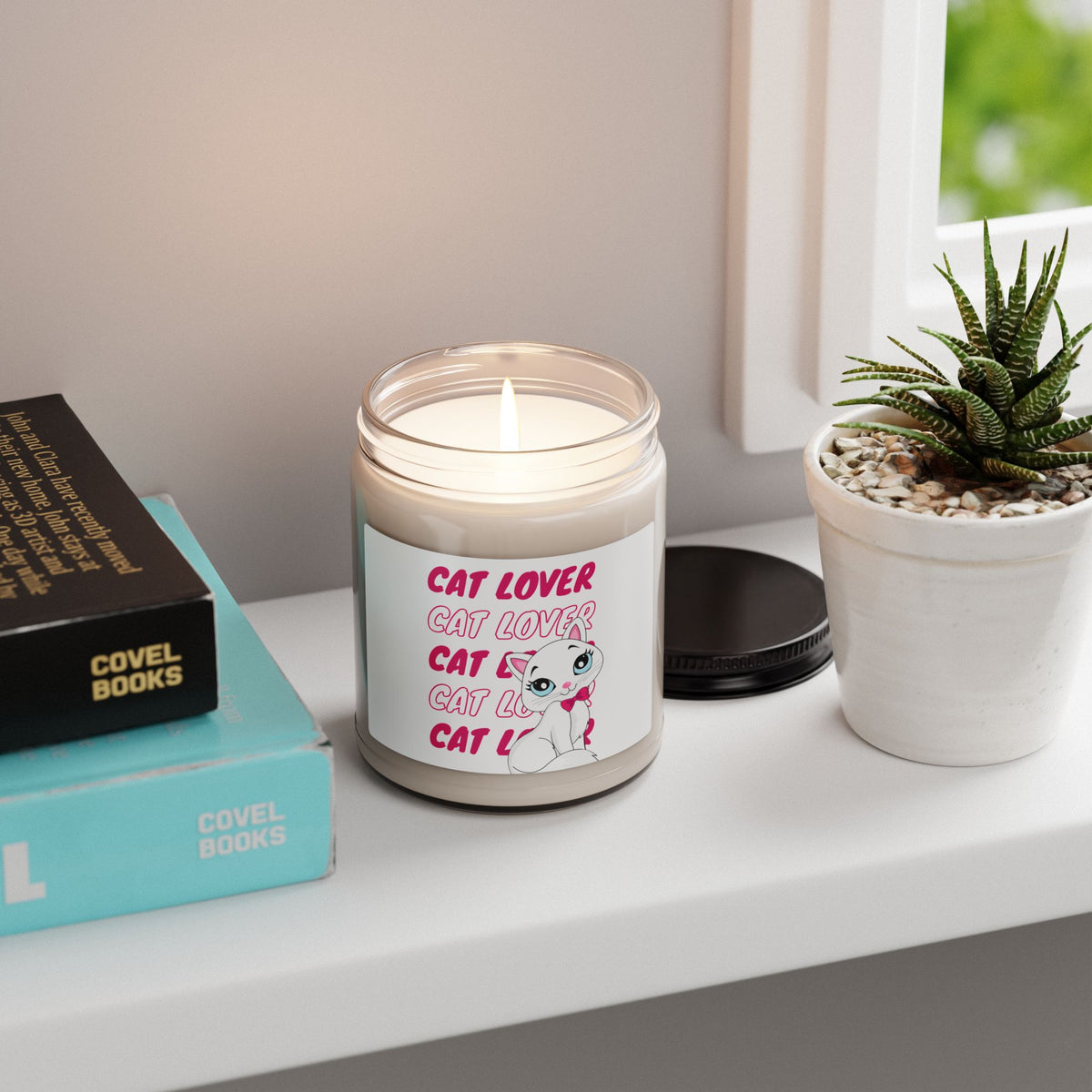 Cat Lover Soy Candle — 9oz Scented Candle with Cute White Cat Design