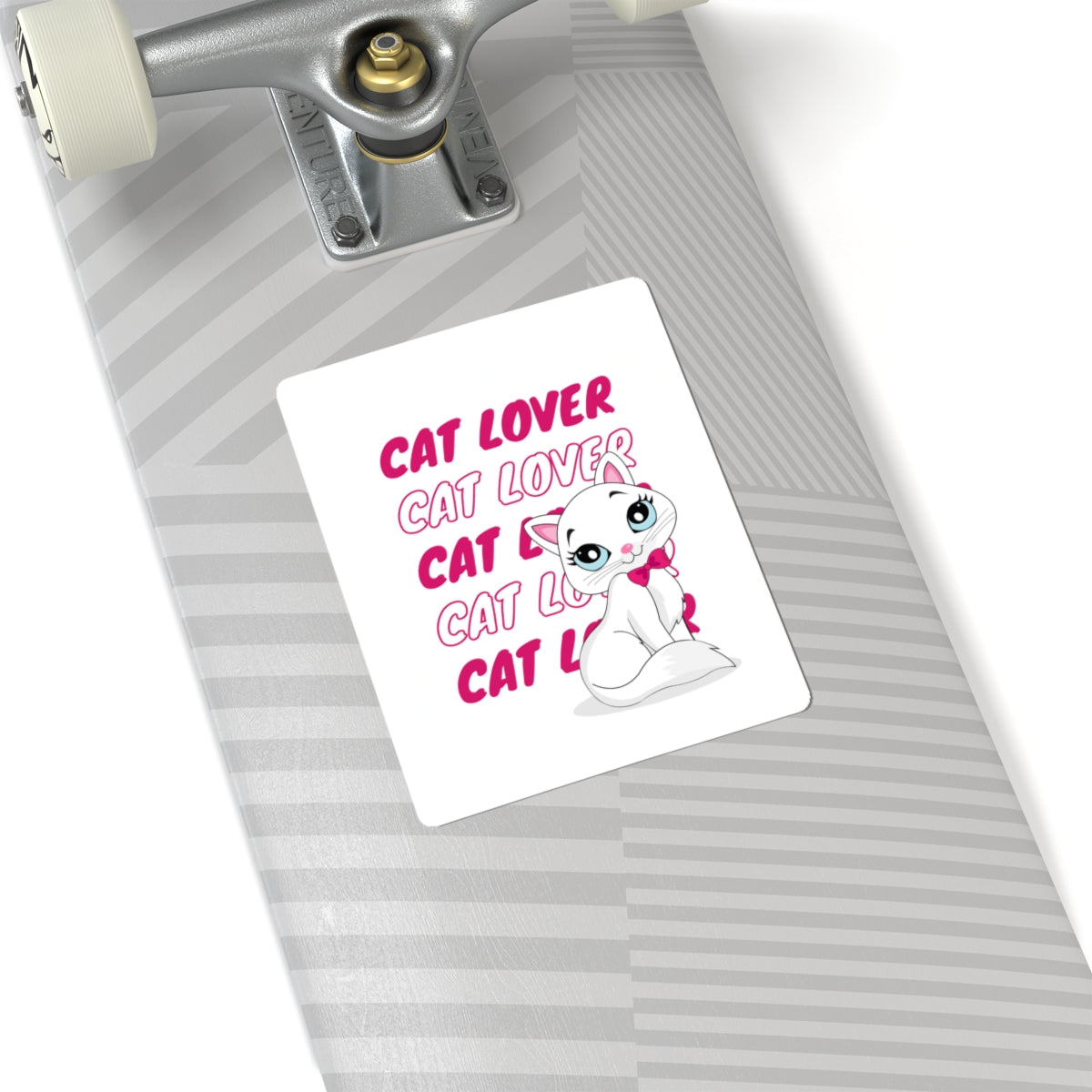 Cat Lover Kiss-Cut Sticker — Cute White Cat with Pink Text