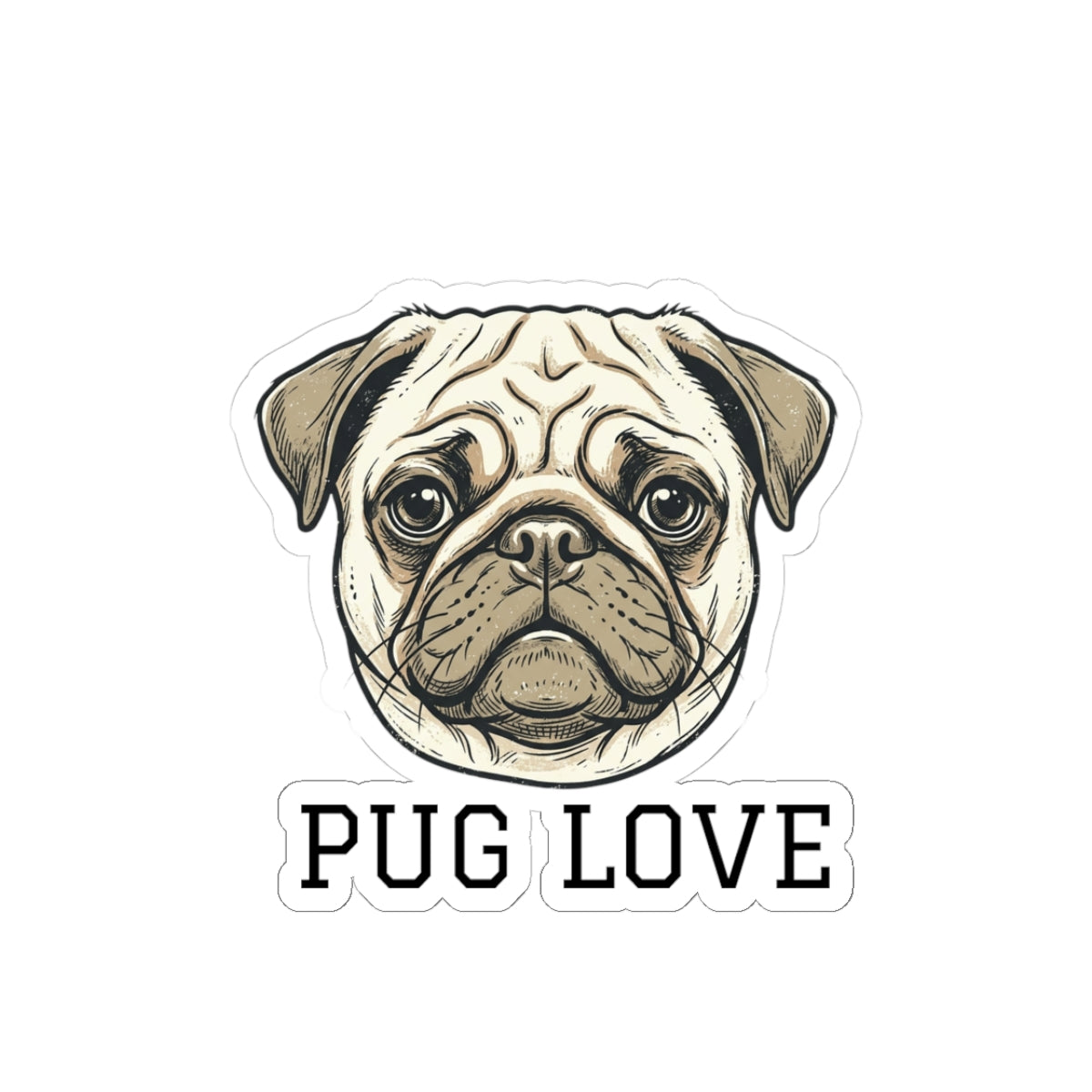 Pug Love Sticker — Kiss-Cut Pug Face Decal