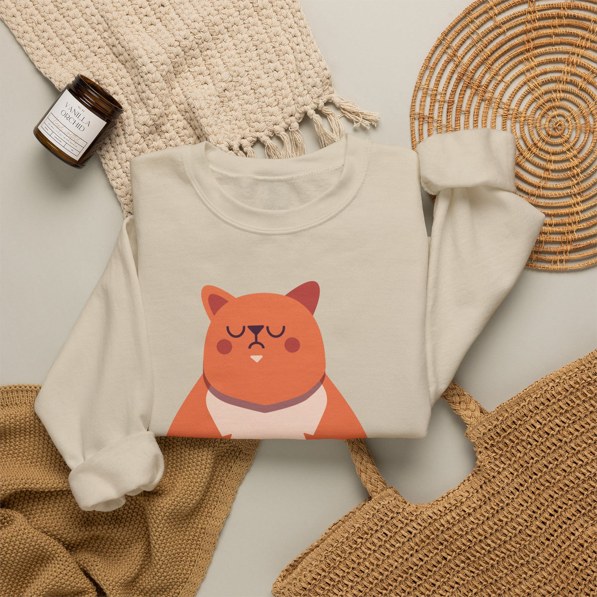 Cat with Mug Crewneck Sweatshirt