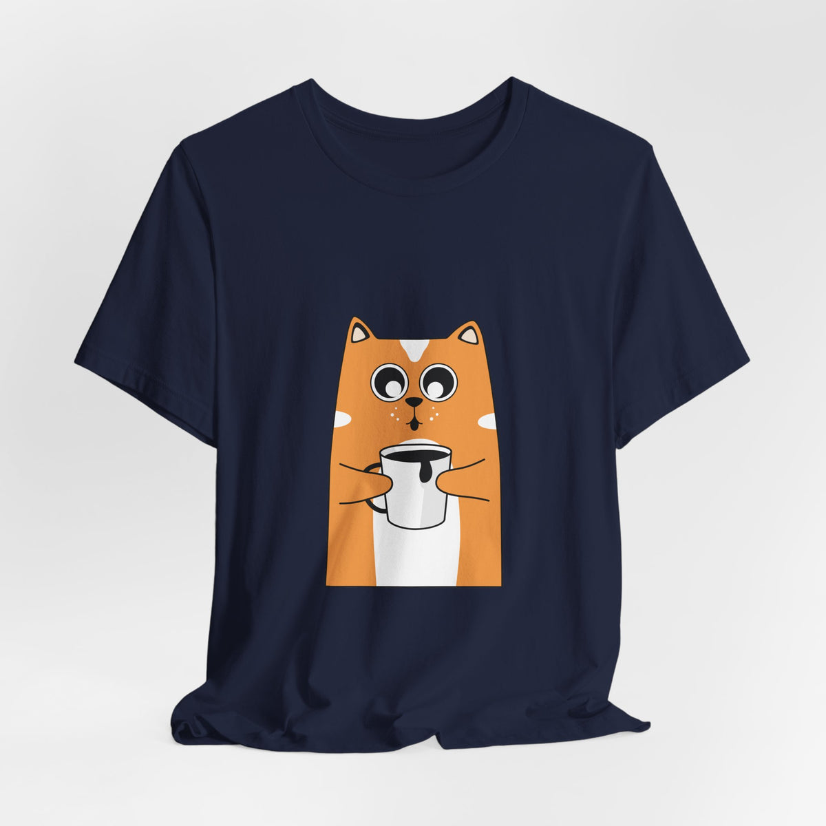 Cat Holding Mug T-Shirt — Cute Coffee Cat Graphic Tee