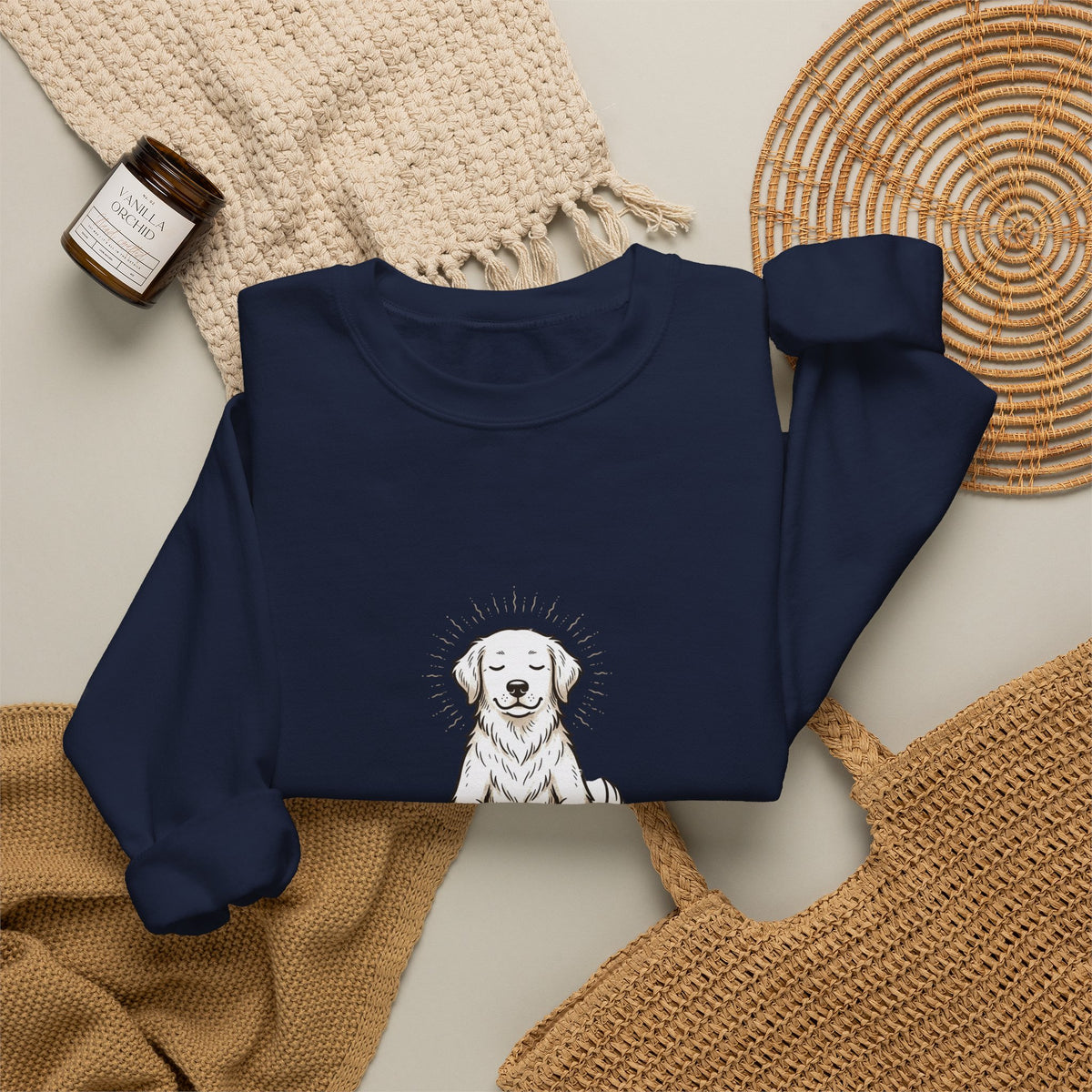 Crewneck Sweatshirt — 'Just Breathe' Meditating Dog Relaxation Pullover