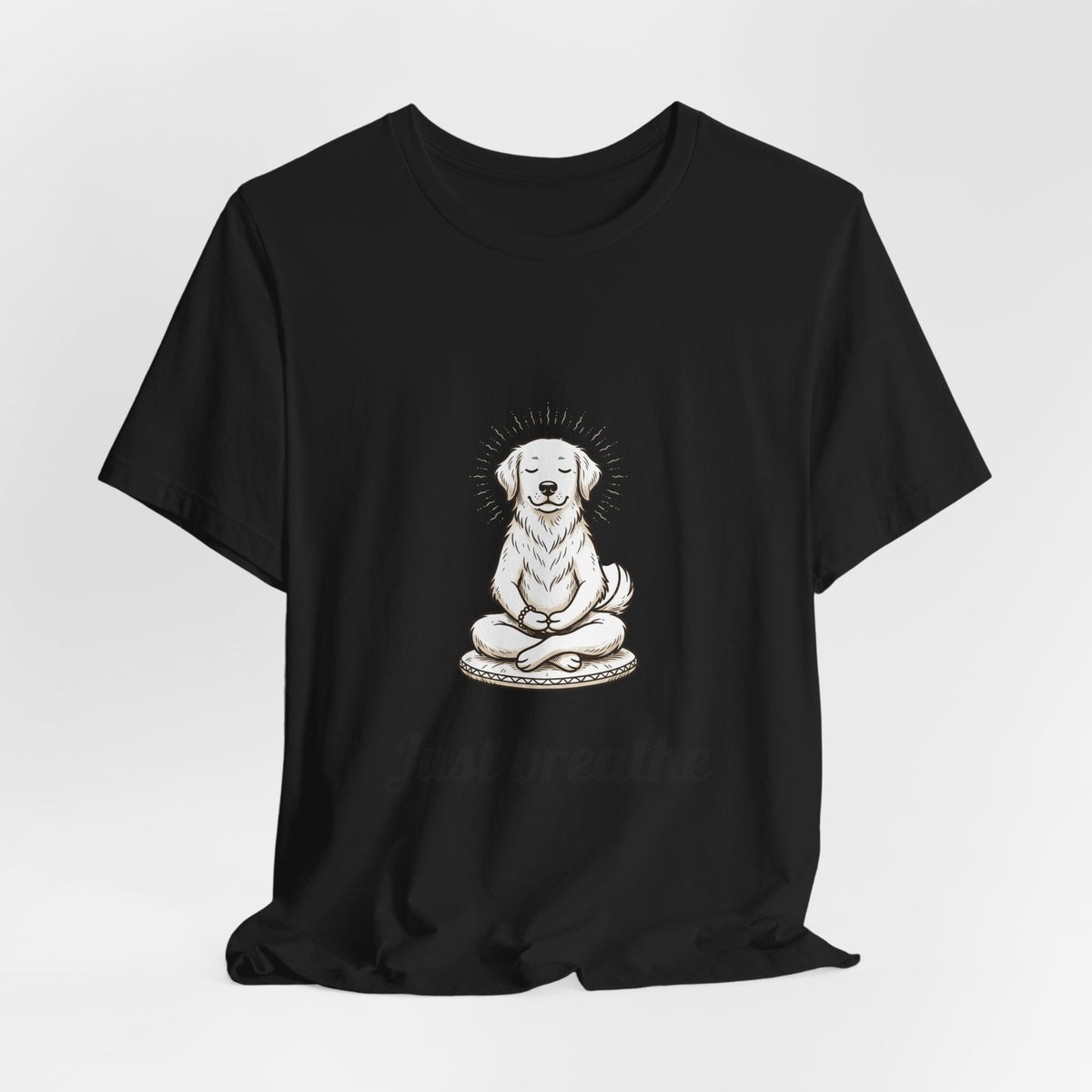 Meditating Dog T‑Shirt – "Just Breathe" Relaxation Tee