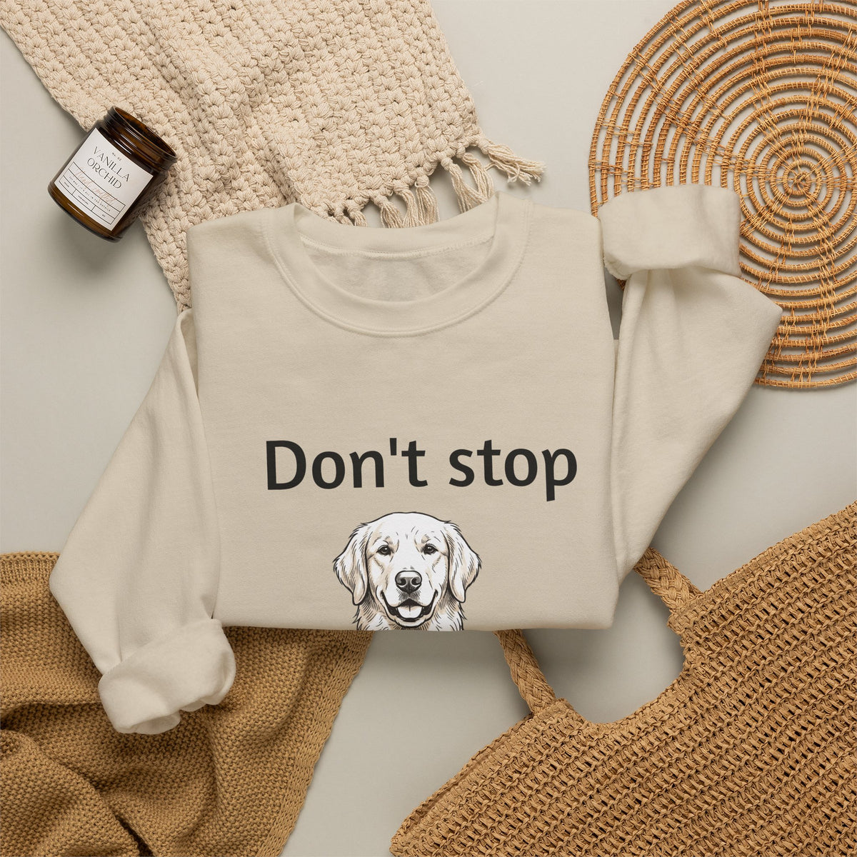 Dog Lover Sweatshirt - "Don't Stop Retrievin'" Golden Retriever Crewneck