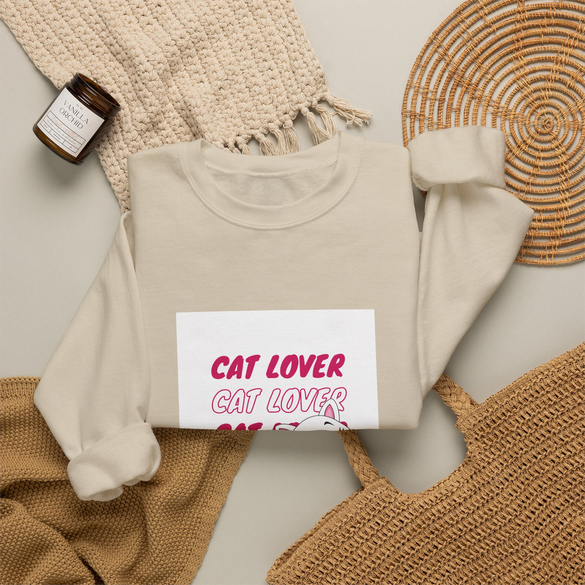 Cat Lover Crewneck Sweatshirt — Cute Pink Kitty Graphic