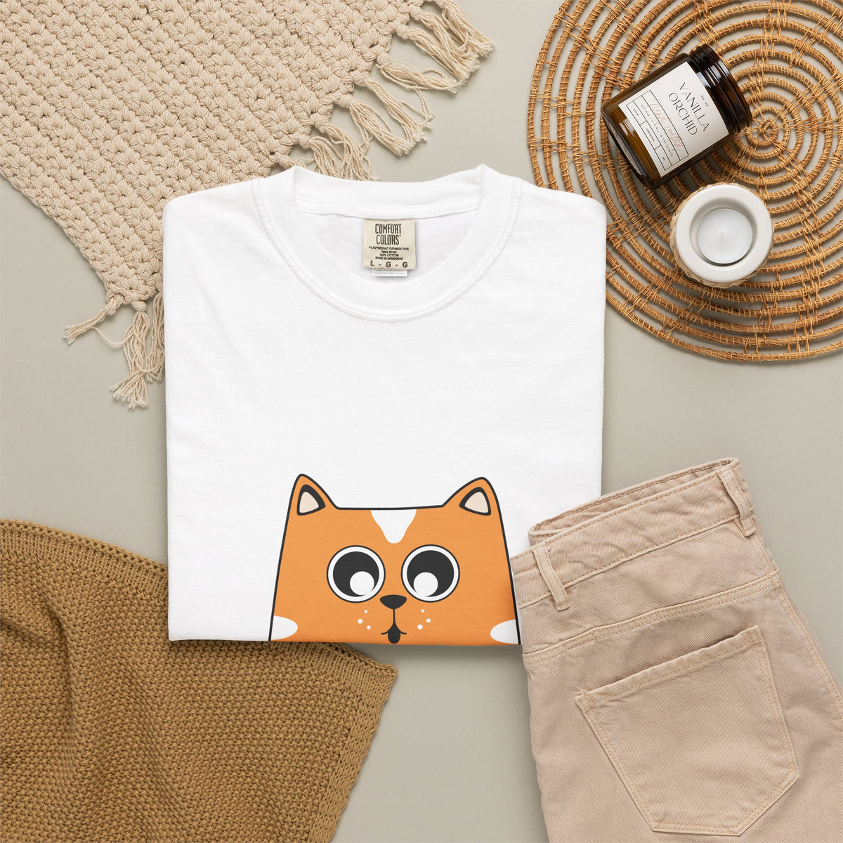 Cute Orange Cat Holding Coffee T-Shirt — Playful Café Cat Tee
