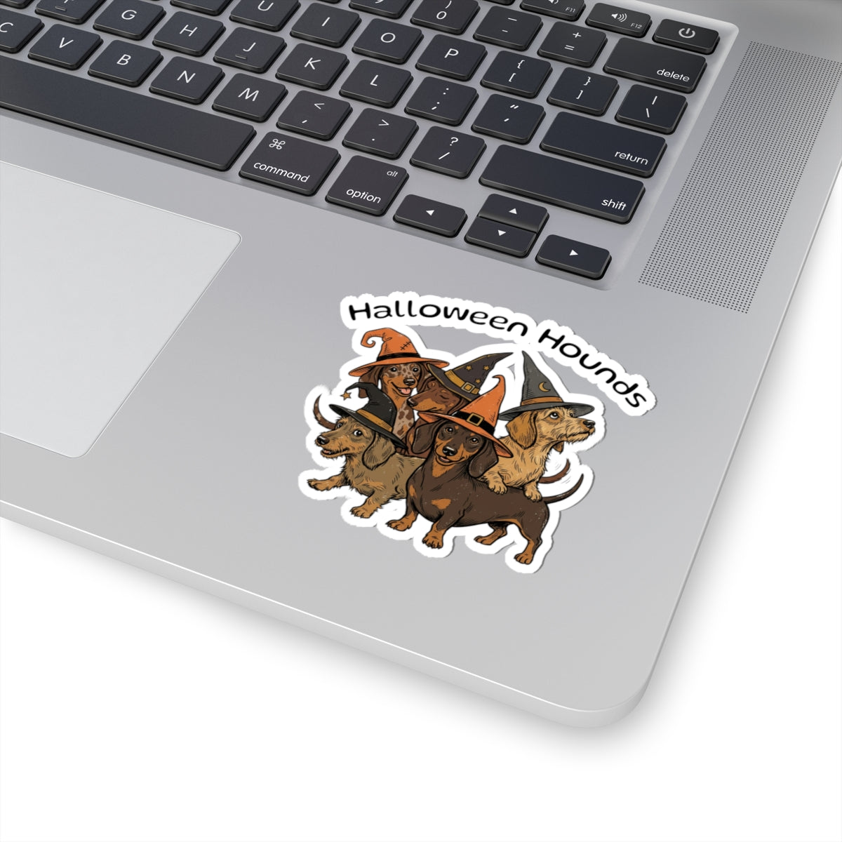 Halloween Hounds Sticker — Dachshund Squad in Witch Hats Kiss-Cut Sticker