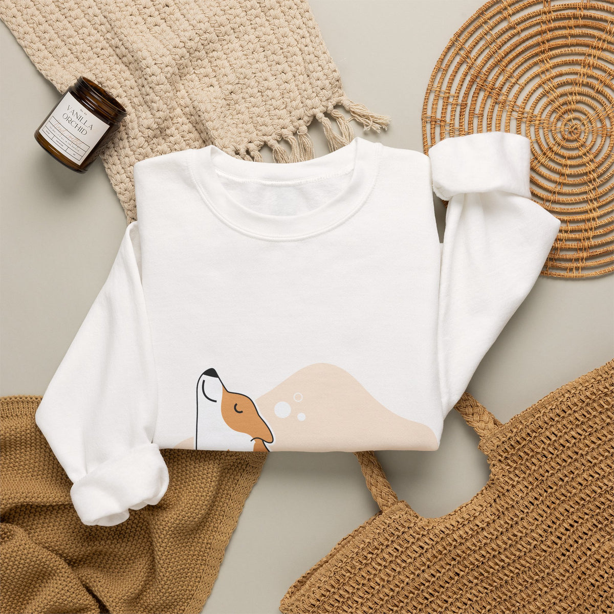 Corgi Stretch Crewneck Sweatshirt – Cute Yoga Dog Graphic Pullover
