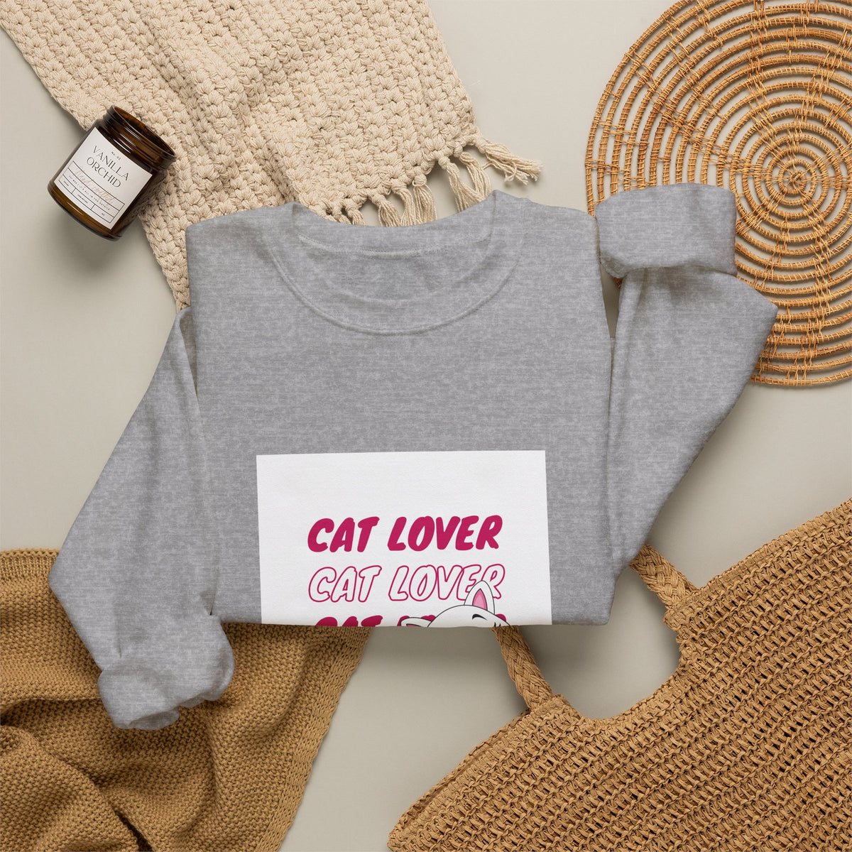 Cat Lover Crewneck Sweatshirt — Cute Pink Kitty Graphic
