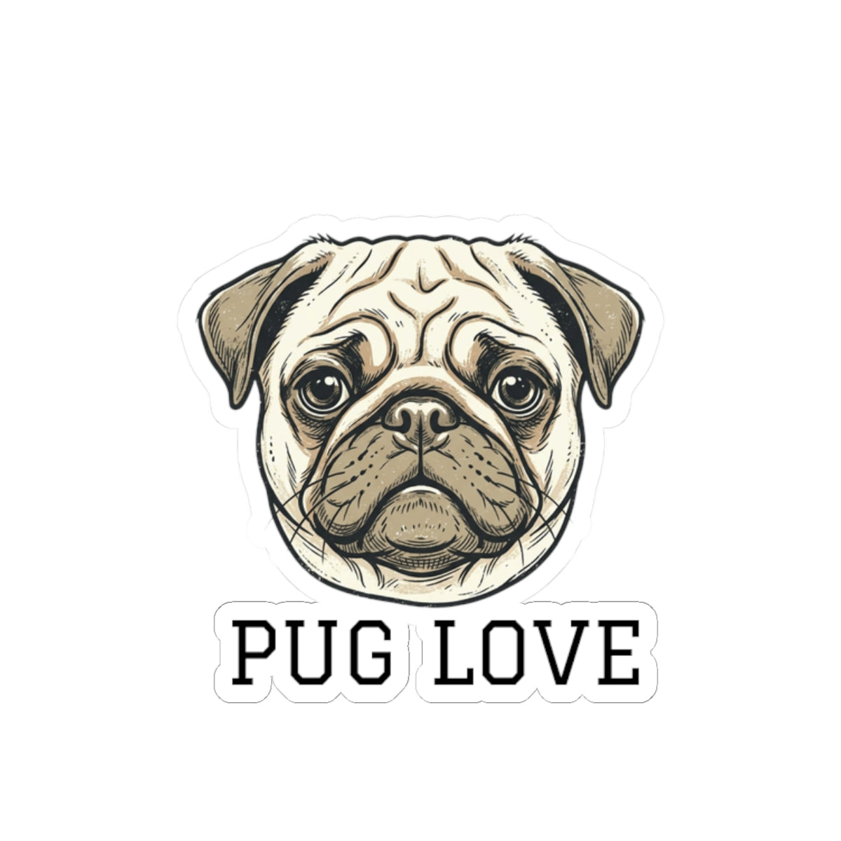 Pug Love Sticker — Kiss-Cut Pug Face Decal