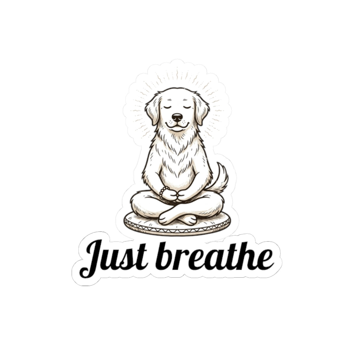 Just Breathe Meditation Dog Sticker — Cute Mindfulness Kiss-Cut Sticker