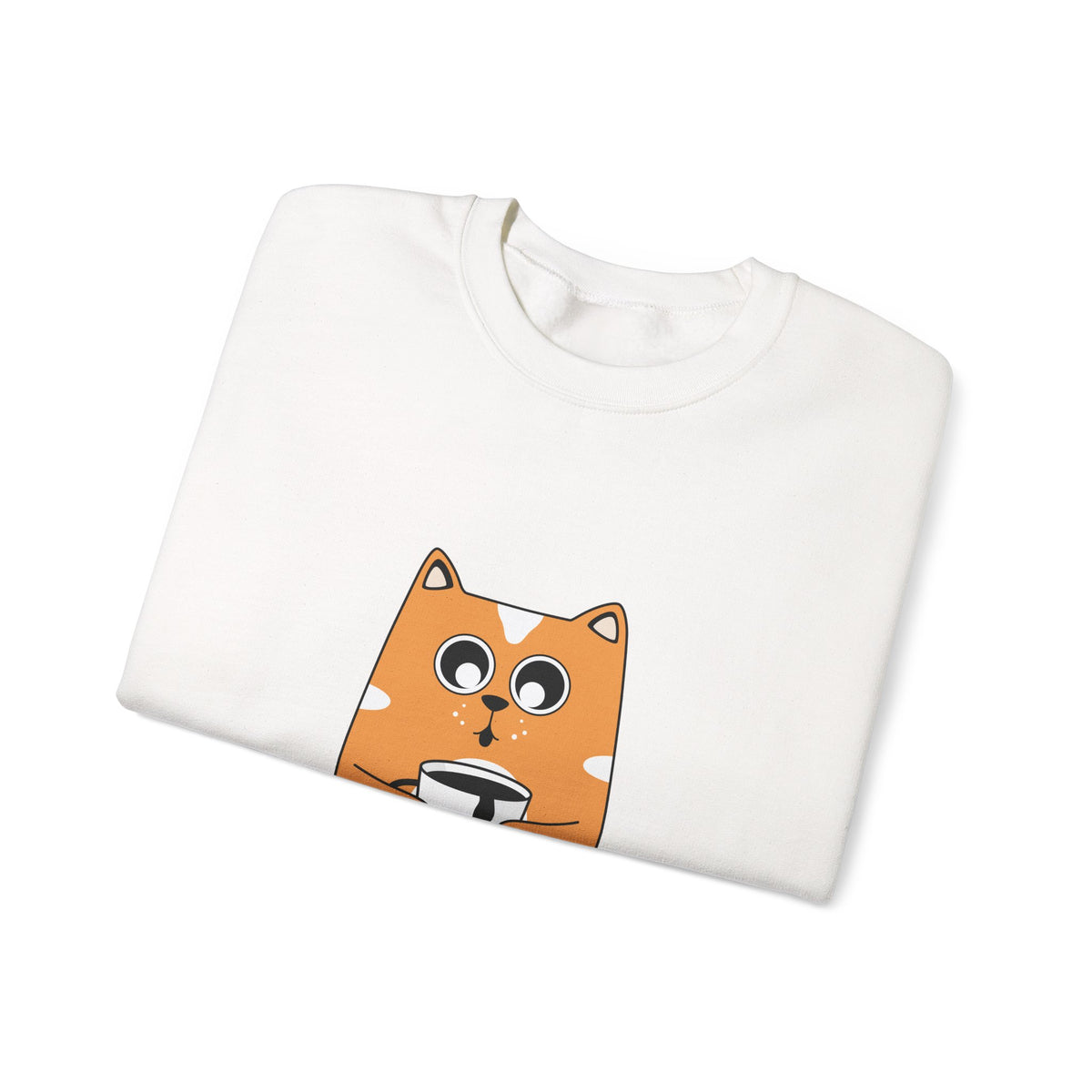Cat Coffee Crewneck Sweatshirt — Cute Orange Cat Holding Mug Cozy Pullover