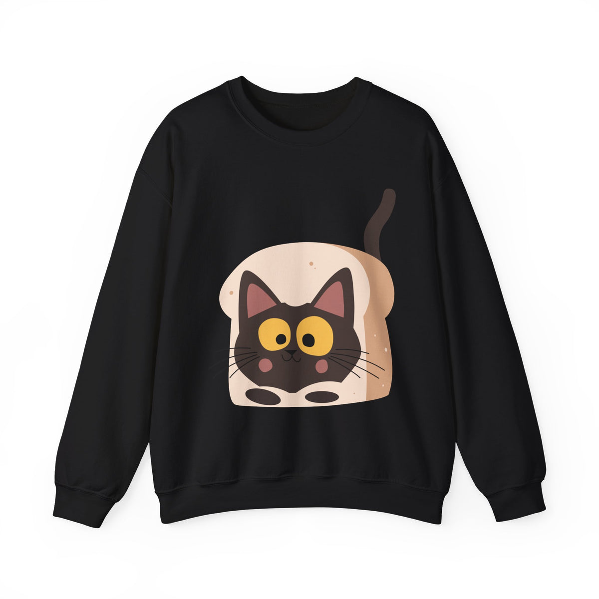 Cute Cartoon Cat Crewneck Sweatshirt — Playful Black Cat Graphic