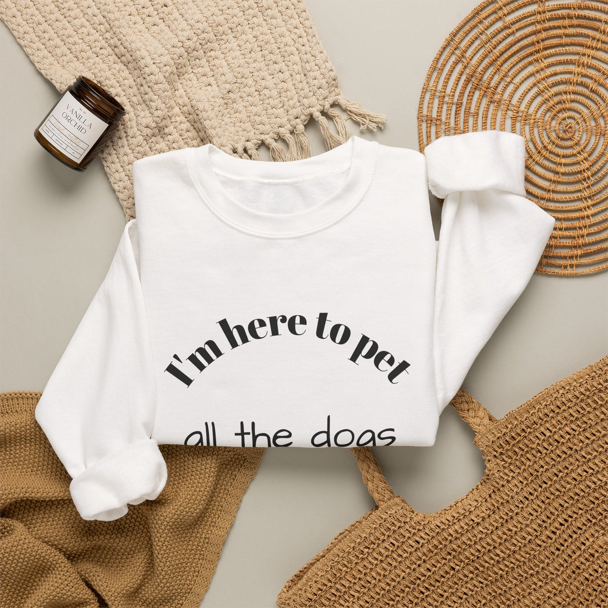 Crewneck Sweatshirt — "I'm Here to Pet All the Dogs" Cute Dog Lover Pullover