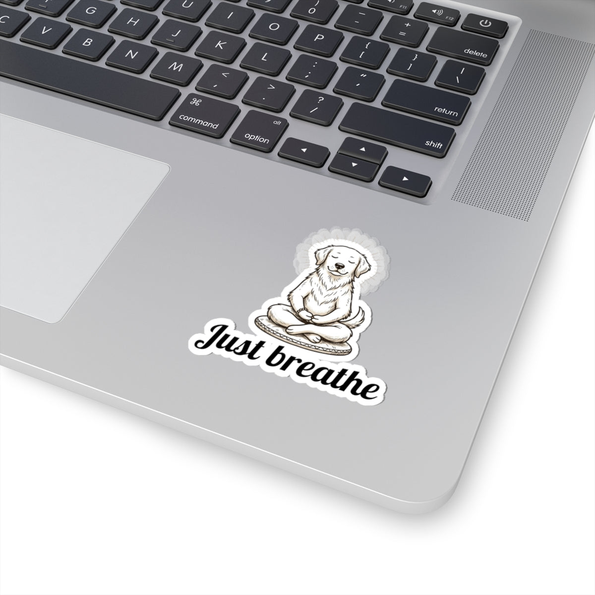 Just Breathe Meditation Dog Sticker — Cute Mindfulness Kiss-Cut Sticker
