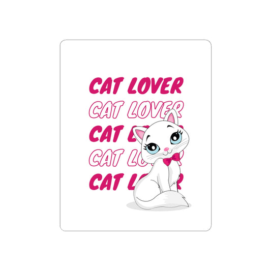 Cat Lover Kiss-Cut Sticker — Cute White Cat with Pink Text