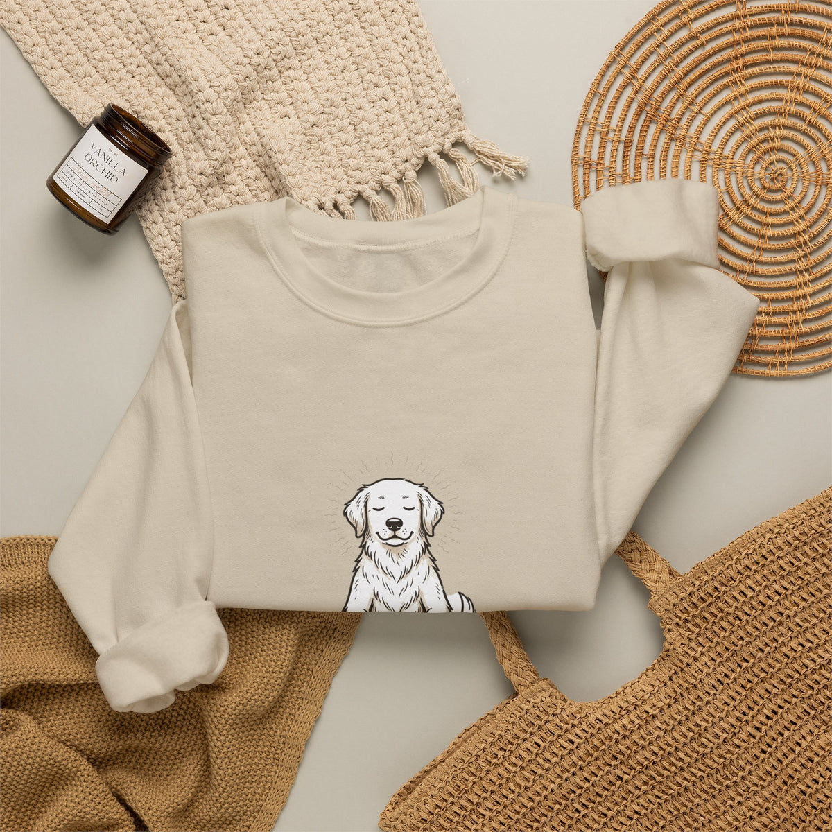 Crewneck Sweatshirt — 'Just Breathe' Meditating Dog Relaxation Pullover