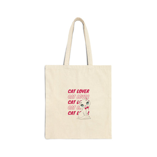 Cat Lover Canvas Tote Bag — Cute Retro Cat Graphic, Reusable Grocery & Gift Tote