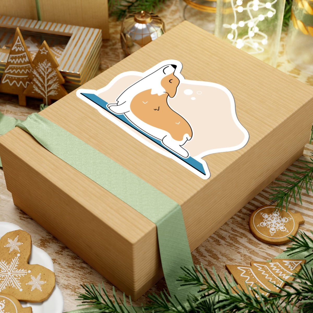 Corgi Yoga Sticker — Cute Stretching Dog Kiss-Cut Vinyl Decal