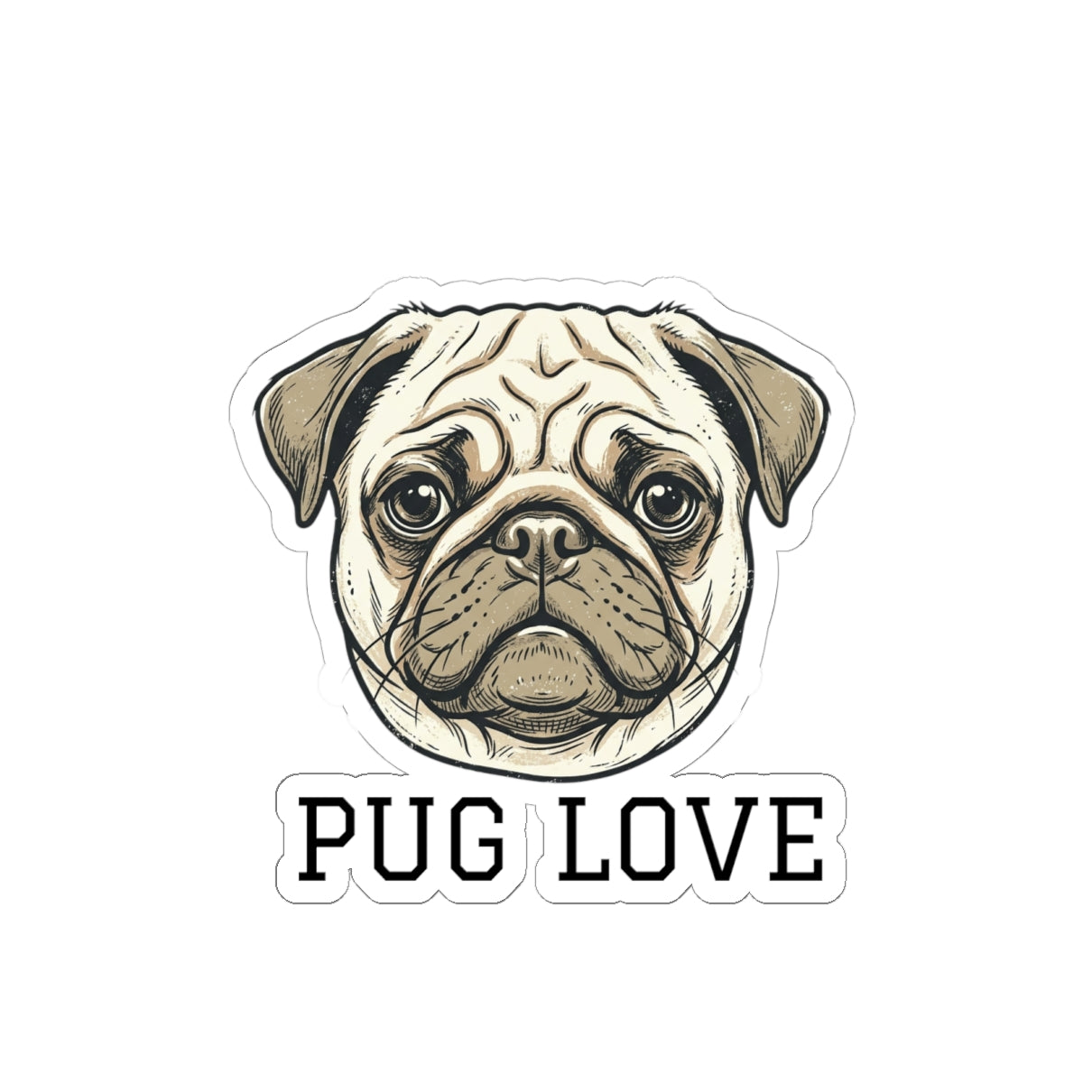 Pug Love Sticker — Kiss-Cut Pug Face Decal