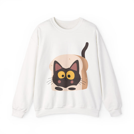 Cute Cartoon Cat Crewneck Sweatshirt — Playful Black Cat Graphic