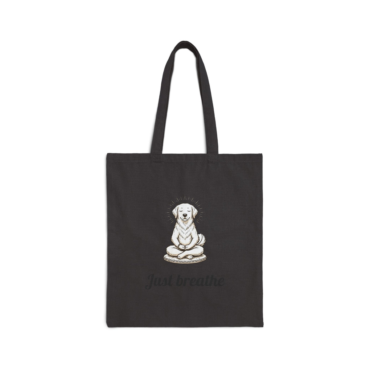 Meditation Dog Tote — "Just Breathe" Canvas Shopper