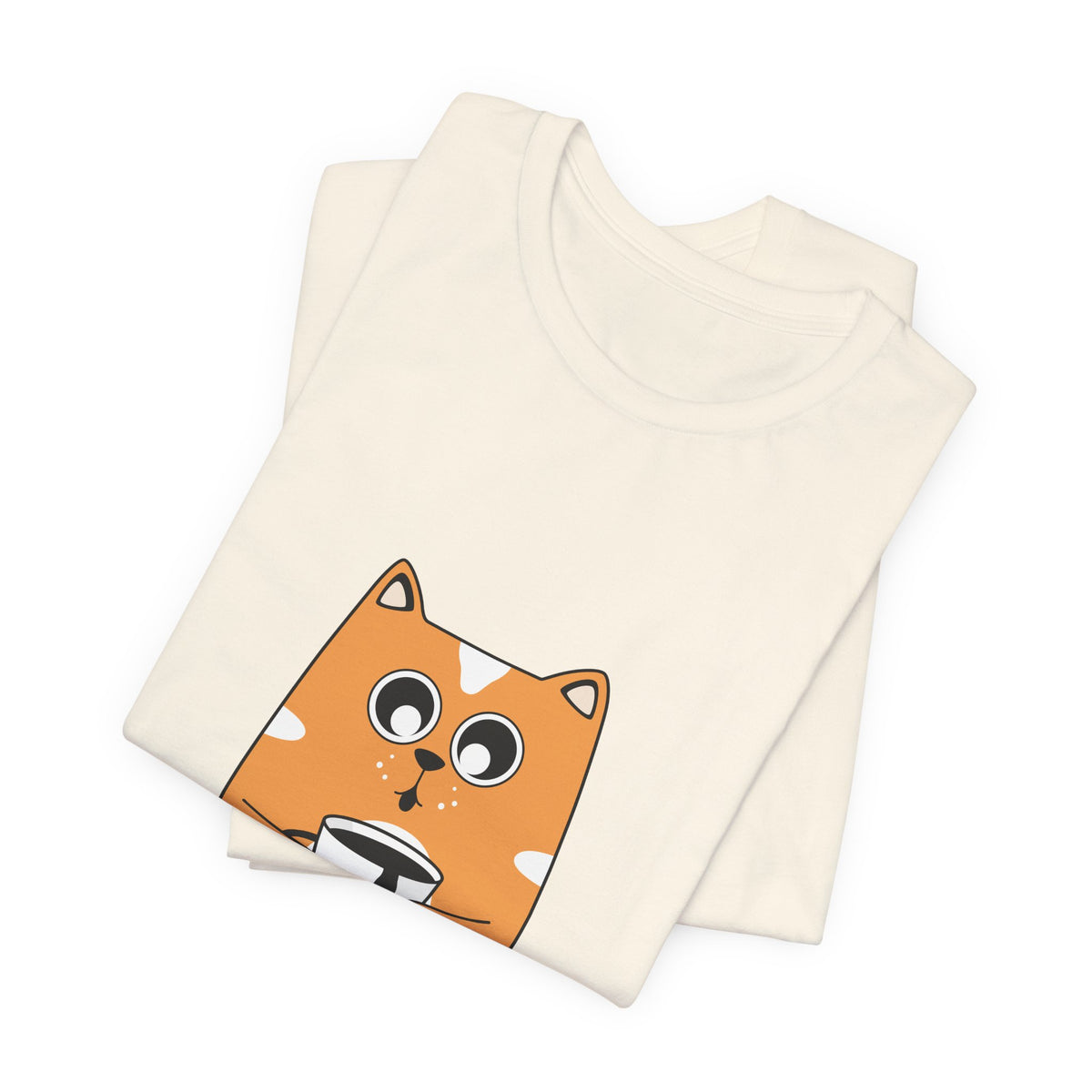 Cat Holding Mug T-Shirt — Cute Coffee Cat Graphic Tee