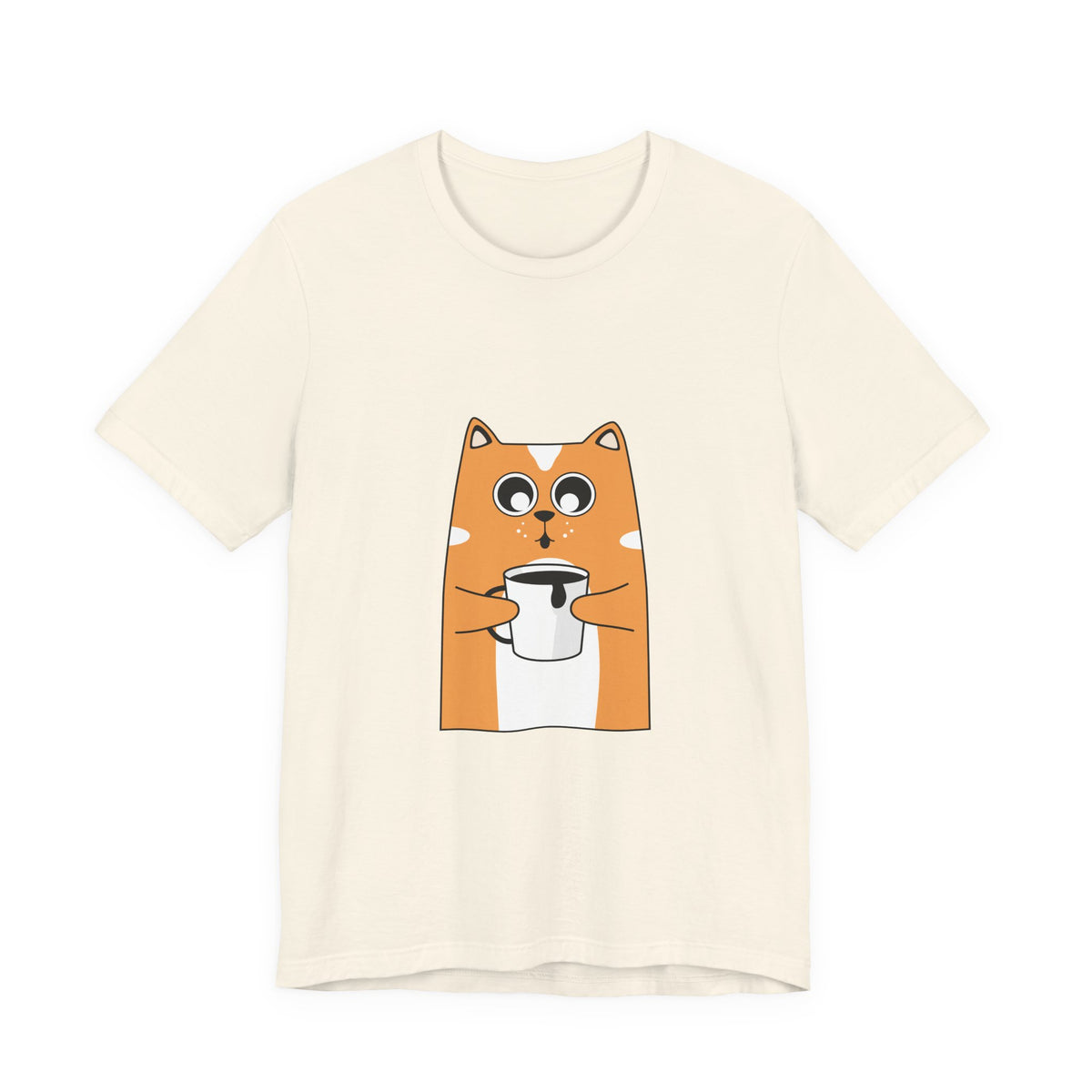 Cat Holding Mug T-Shirt — Cute Coffee Cat Graphic Tee