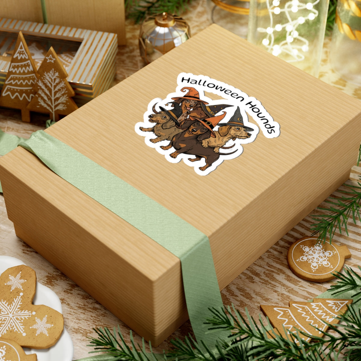 Halloween Hounds Sticker — Dachshund Squad in Witch Hats Kiss-Cut Sticker