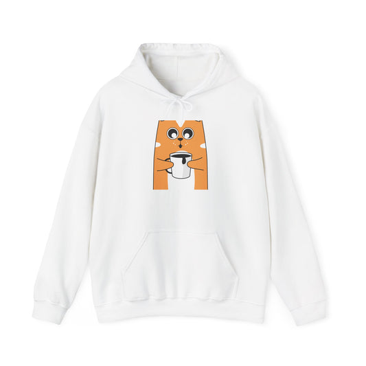 Cute Orange Cat Holding Coffee Hoodie – Kawaii Cat Coffee Lover Sweatshirt