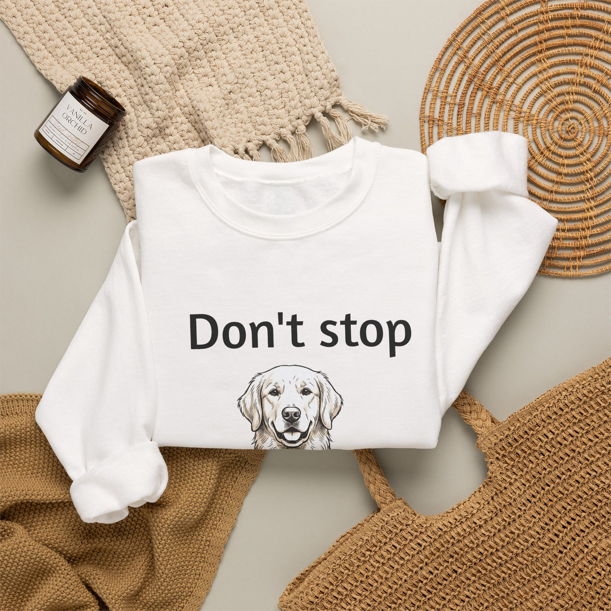 Dog Lover Sweatshirt - "Don't Stop Retrievin'" Golden Retriever Crewneck