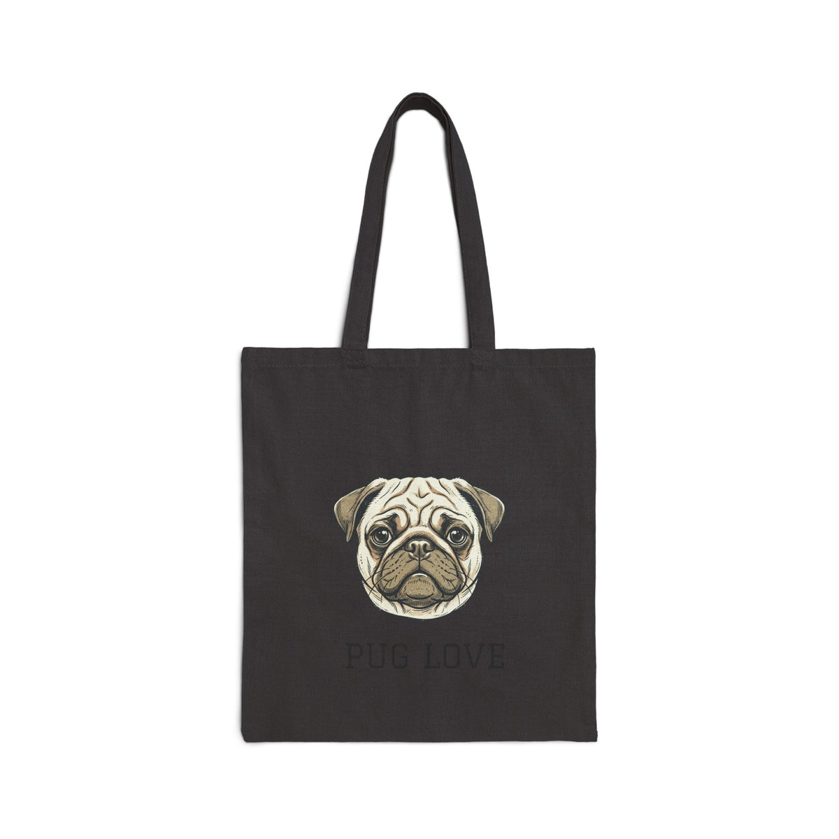 Pug Love Canvas Tote Bag — Cute Pug Illustration Eco Grocery Shopper
