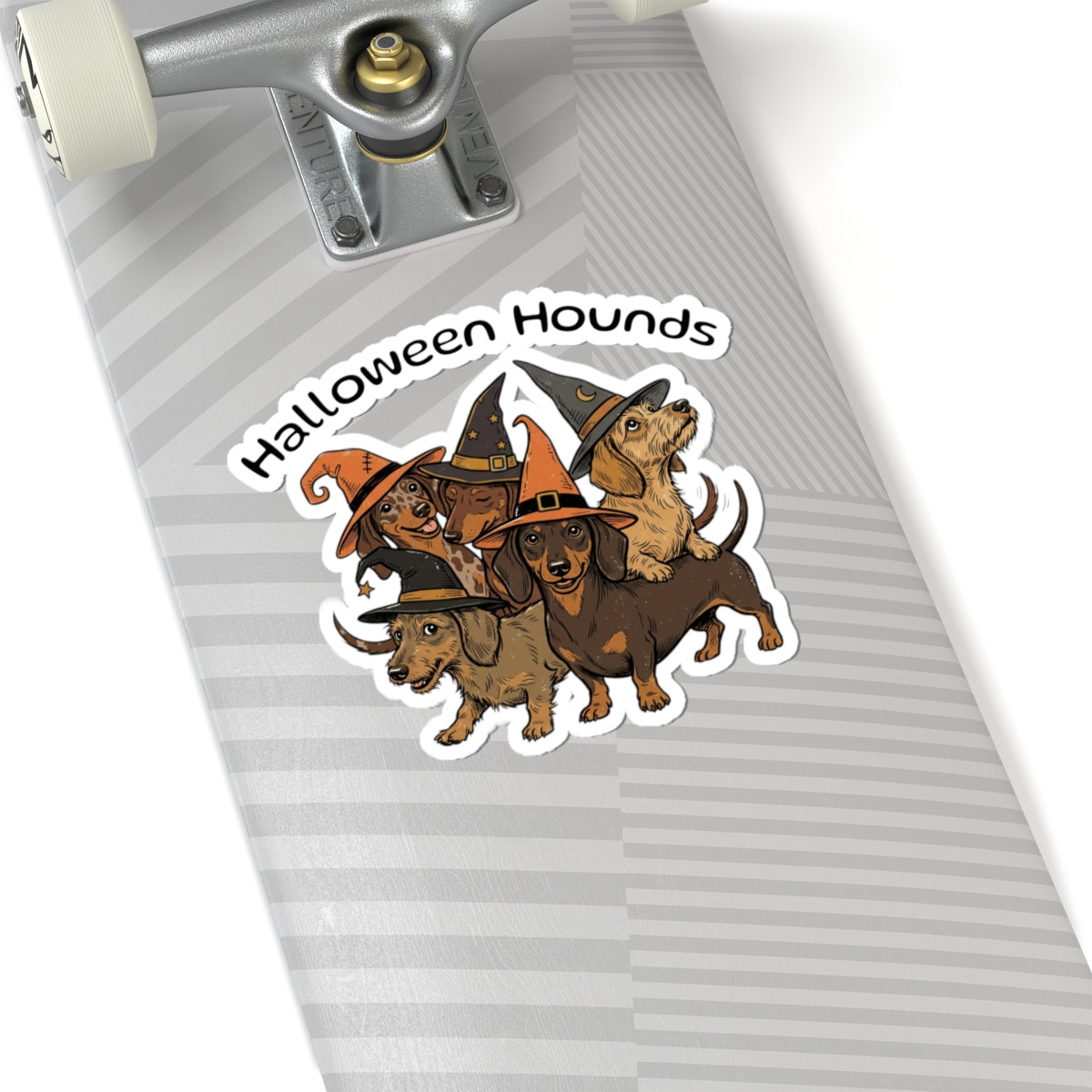 Halloween Hounds Sticker — Dachshund Squad in Witch Hats Kiss-Cut Sticker