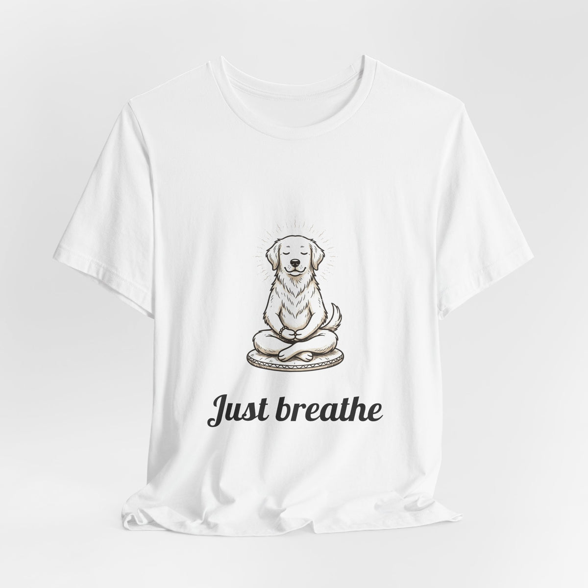Meditating Dog T‑Shirt – "Just Breathe" Relaxation Tee