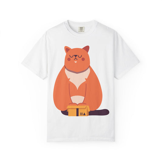 Mindful Cat T-Shirt — Cute Sitting Cat with Tea Illustration