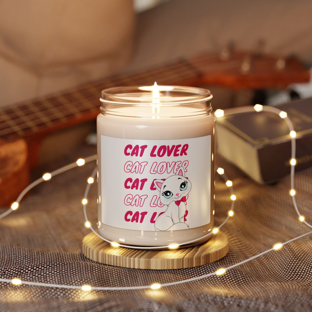 Cat Lover Soy Candle — 9oz Scented Candle with Cute White Cat Design